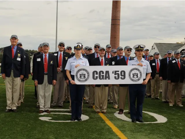 In the picture we can see a green color surface on it we can see some men are standing in blazers,...