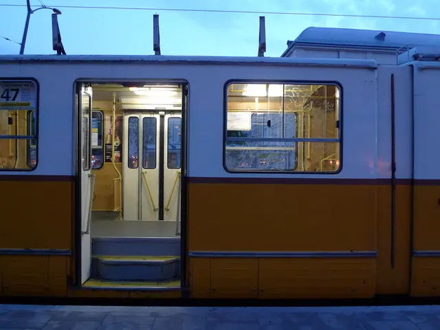 In this image there is a train, in the background there is blue sky.